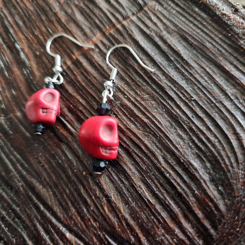 Handmade red skull earrings
